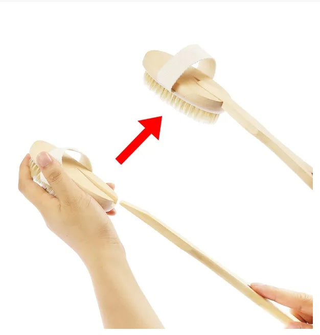 Long‑Handle Wooden Bath Brush – Back & Body Exfoliating Scrubber