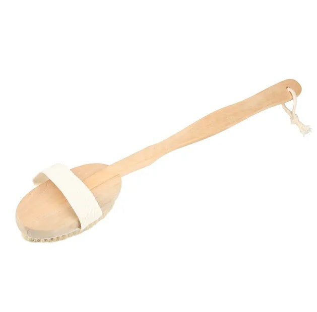 Long‑Handle Wooden Bath Brush – Back & Body Exfoliating Scrubber