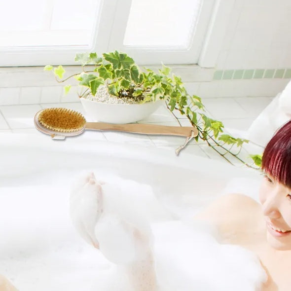 Long‑Handle Wooden Bath Brush – Back & Body Exfoliating Scrubber